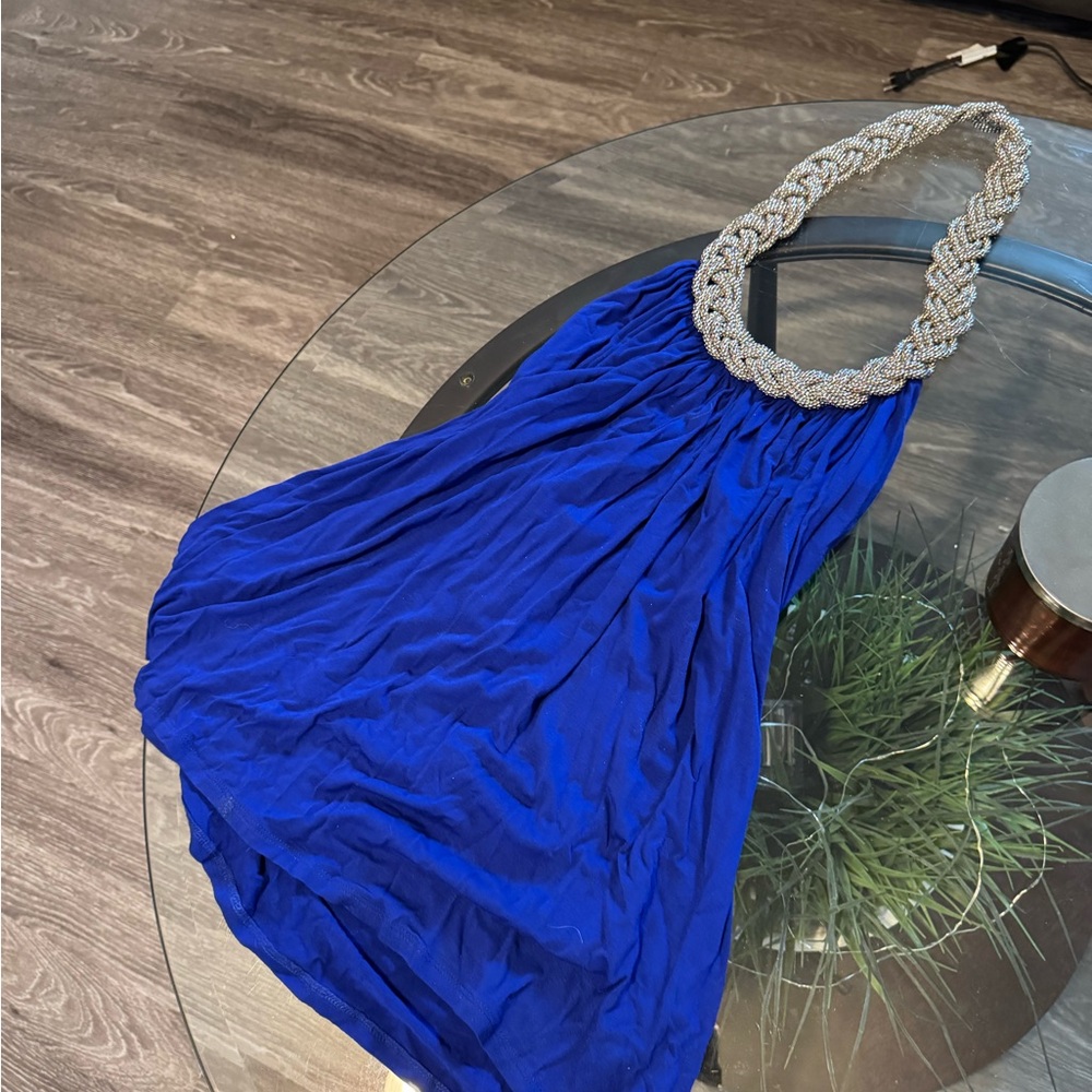 Elegant Blue Dress with Silver Accents